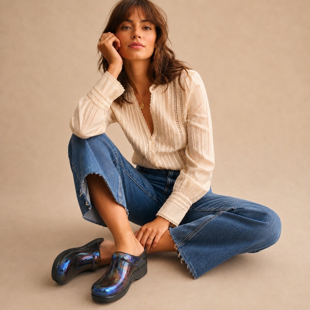 Dansko Patent Denim Iridescent Professional Clogs EU 39